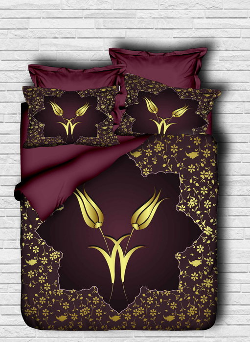 L'essentiel linge de maison Juego de Funda de Edredón Doble Burdeos y Dorado L'essentiel linge de maison Juego de Funda de Edredón Doble Burdeos y Dorado